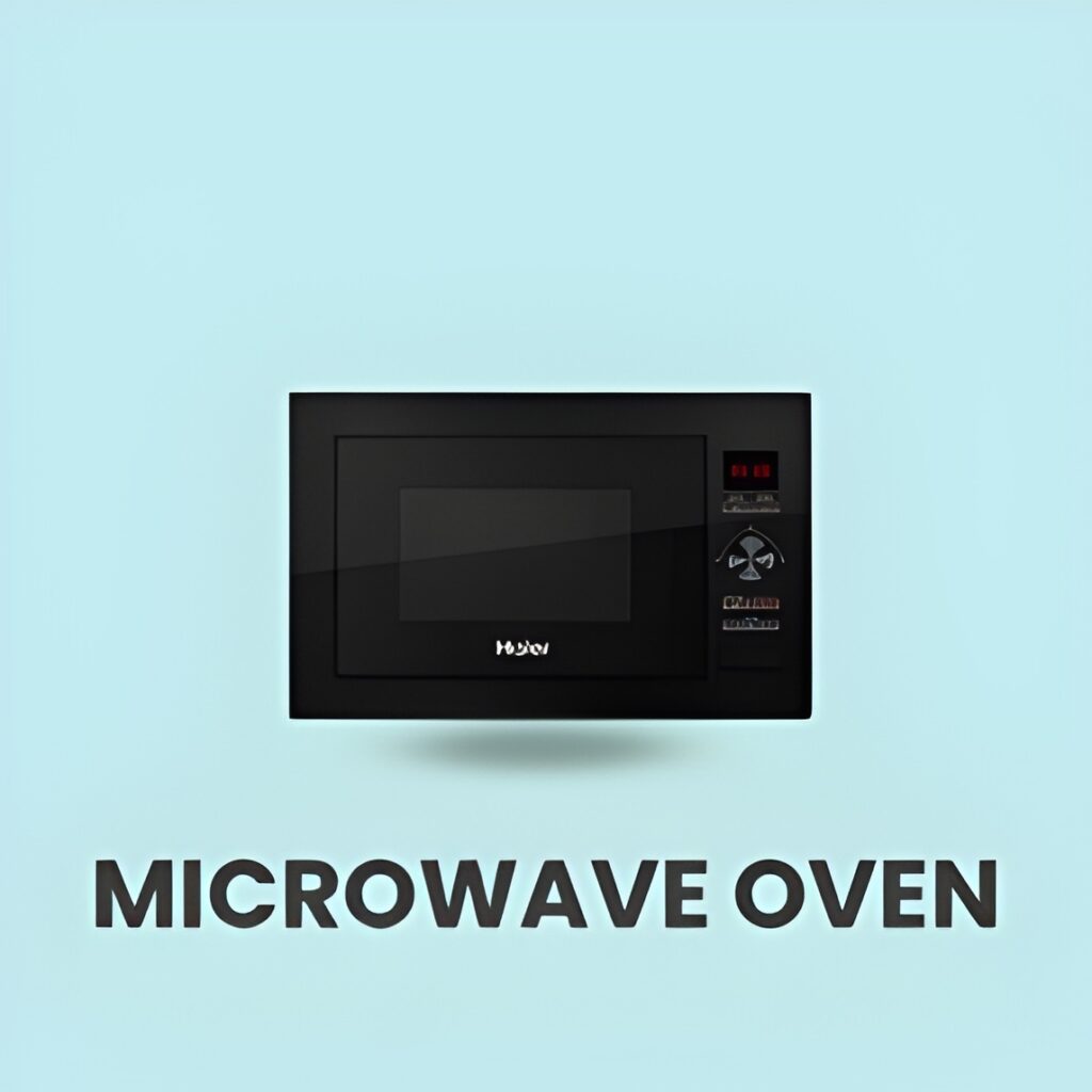 A sleek microwave oven on a kitchen counter with a steaming plate inside.