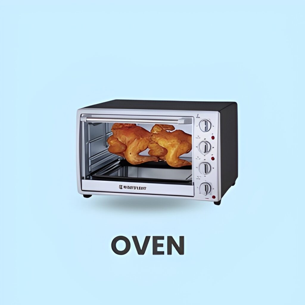 A built-in oven with a dish baking inside, showcasing its efficient cooking.