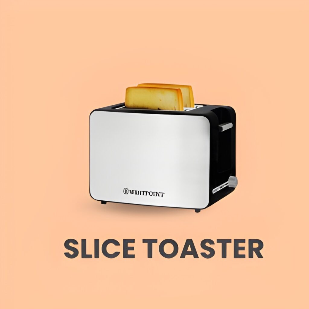 A slice toaster with two golden-brown toasts popping out.